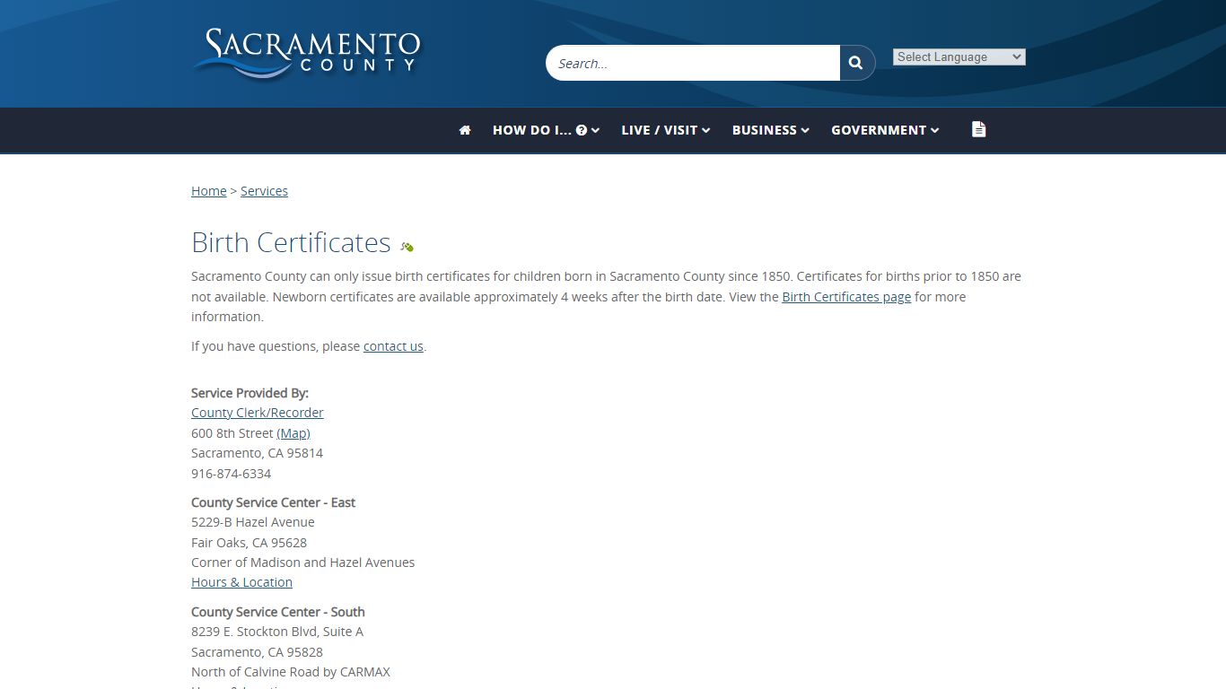 Birth Certificates - Sacramento County, California